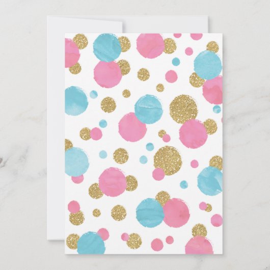 女の子の第1誕生日の招待状のピンク及び金ゴールドの紙吹雪 招待状 (裏面)
