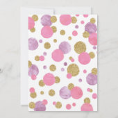 女の子の第1誕生日の招待状のピンク及び金ゴールドの紙吹雪 招待状 (裏面)