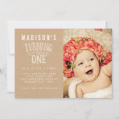 女の子の第1誕生日パーソナライズな数写真 招待状 (正面)