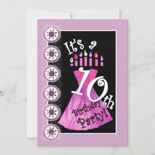 女の子の第10誕生会のピンクの服のテンプレートW1174 招待状 (正面)