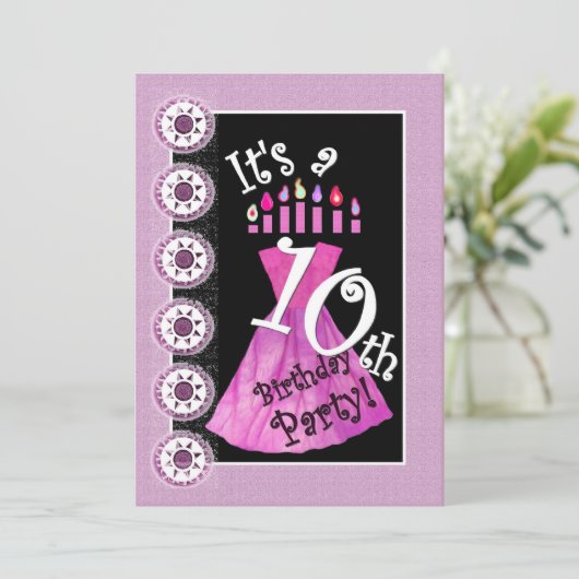 女の子の第10誕生会のピンクの服のテンプレートW1174 招待状 (スタンド正面)