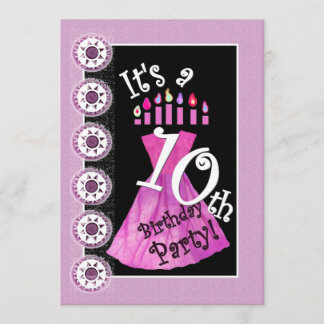 女の子の第10誕生会のピンクの服のテンプレートW1174 招待状