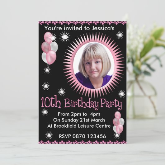 女の子の第10誕生日の写真の招待状 招待状 (スタンド正面)
