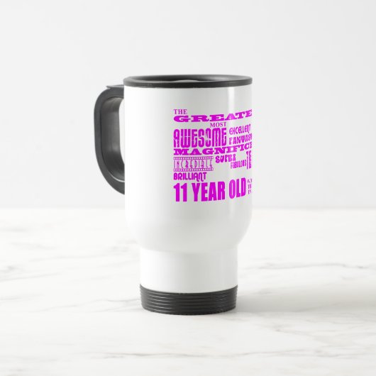 女の子の第11誕生日: ピンクのすばらしい11歳児 トラベルマグ (正面左)
