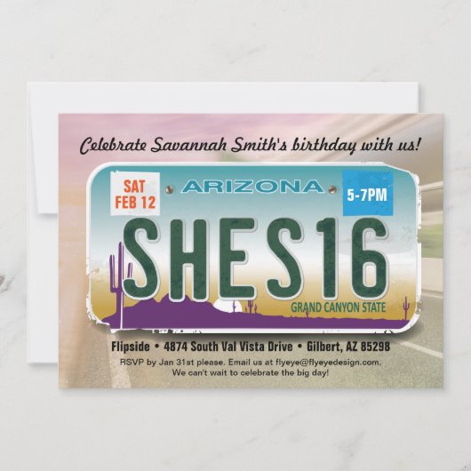 女の子の第16誕生日のアリゾナ免許証の招待状 招待状 (正面)
