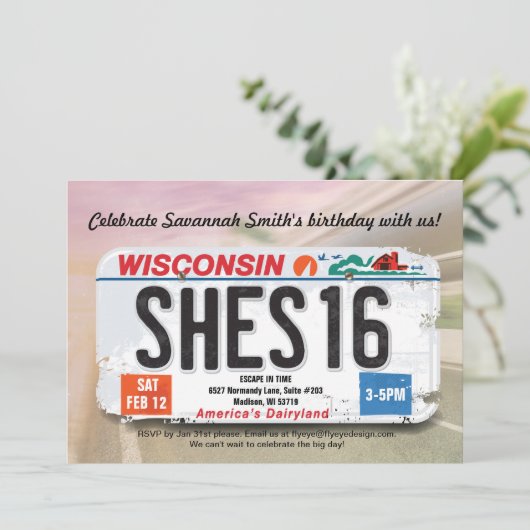 女の子の第16誕生日のウィスコンシン免許証の招待状 招待状 (スタンド正面)