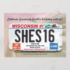 女の子の第16誕生日のウィスコンシン免許証の招待状 招待状