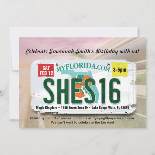 女の子の第16誕生日のフロリダ免許証の招待状 招待状 (正面)