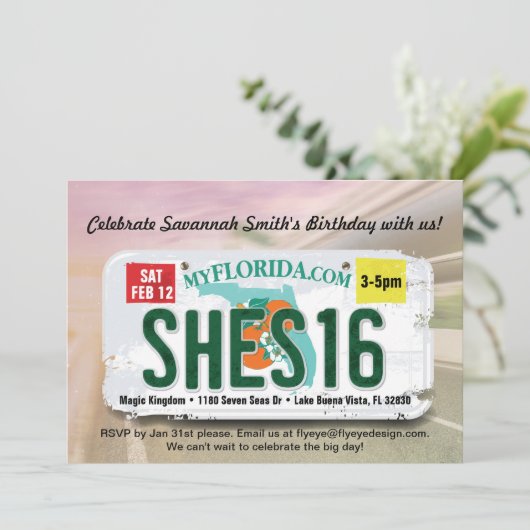 女の子の第16誕生日のフロリダ免許証の招待状 招待状 (スタンド正面)