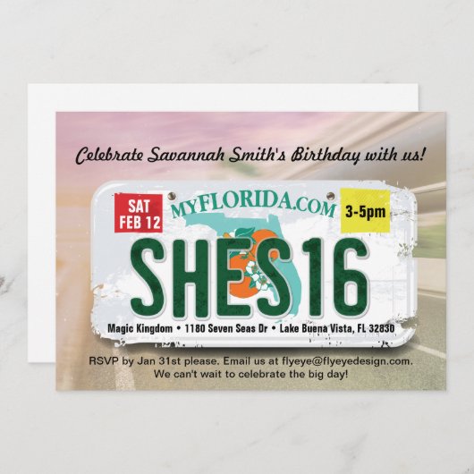 女の子の第16誕生日のフロリダ免許証の招待状 招待状 (正面/裏面)