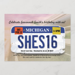 女の子の第16誕生日のミシガン州免許証の招待状 招待状