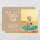 女の子の第2の誕生日パーソナライズされた番号写真 招待状 (正面/裏面)