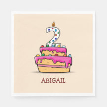 女の子の第2の誕生日、甘いピンクケーキの上の2