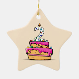 女の子の第2の誕生日、甘いピンクケーキの上の2 セラミックオーナメント
