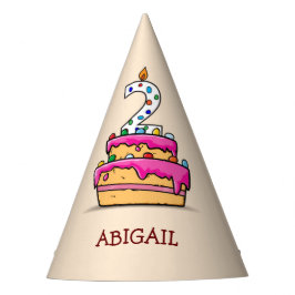 女の子の第2の誕生日、甘いピンクケーキの上の2 パーティーハット
