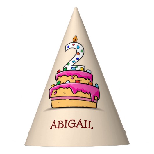女の子の第2の誕生日、甘いピンクケーキの上の2 パーティーハット (正面)