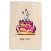 女の子の第2の誕生日、甘いピンクケーキの上の2 ミディアムペーパーバッグ (裏面)