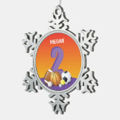 女の子の第2バースデースポーツボール スノーフレークピューターオーナメント (右)