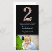 女の子の第2誕生日の花柄は写真感謝していしています サンキューカード (正面/裏面)