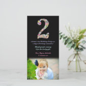 女の子の第2誕生日の花柄は写真感謝していしています サンキューカード (スタンド正面)