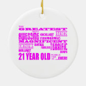 女の子の第21誕生日: ピンクのすばらしい21歳 セラミックオーナメント (裏面)