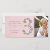 女の子の第3誕生日は写真カード感謝していしています サンキューカード (正面)