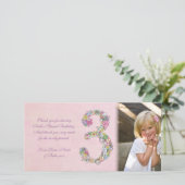 女の子の第3誕生日は写真カード感謝していしています サンキューカード (スタンド正面)