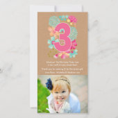 女の子の第3誕生日第3は写真カード感謝していしています サンキューカード (正面)