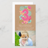 女の子の第3誕生日第3は写真カード感謝していしています サンキューカード (正面/裏面)