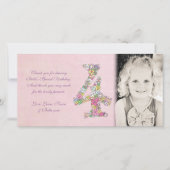 女の子の第4誕生日の花柄は写真カード感謝していしています サンキューカード (正面)
