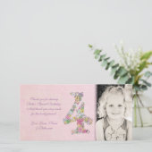 女の子の第4誕生日の花柄は写真カード感謝していしています サンキューカード (スタンド正面)