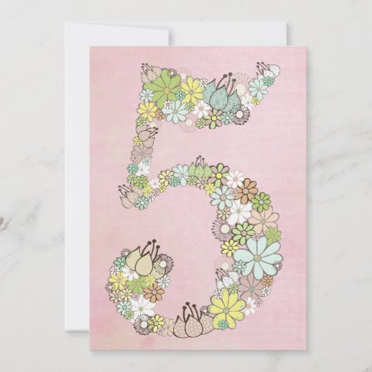 女の子の第5誕生会のカスタムな招待の招待状 招待状 (正面)