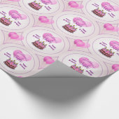 女の子の第5誕生会のピンクの気球を個人化して下さい ラッピングペーパー (角)