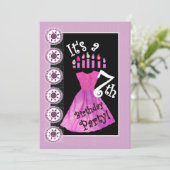 女の子の第7誕生会のピンクの服のテンプレートW1171 招待状 (スタンド正面)