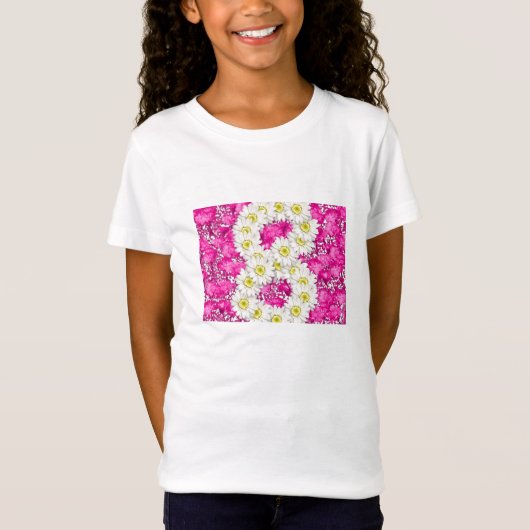 女の子の第8誕生日のピンクの花のTシャツ Tシャツ (正面)