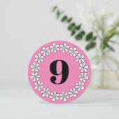 女の子の第9誕生会のピンクの花柄の招待状 招待状 (スタンド正面)