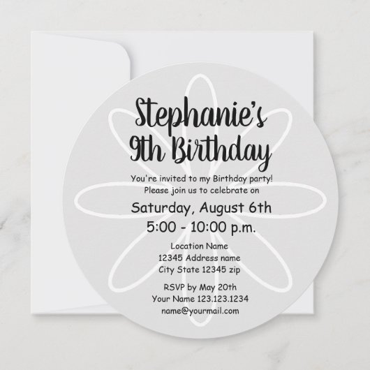 女の子の第9誕生会のピンクの花柄の招待状 招待状 (裏面)