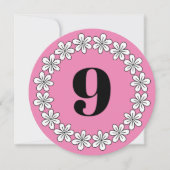女の子の第9誕生会のピンクの花柄の招待状 招待状 (正面)