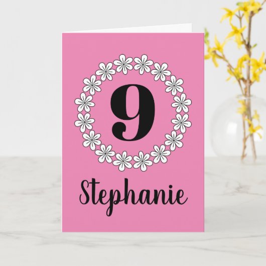 女の子の第9誕生日の子供へ花の挨拶状 カード (黄色い花)