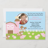 女の子の納屋の動物のおもしろいの写真の誕生日の招待状 招待状 (正面)