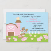 女の子の納屋の動物のおもしろいの誕生会 招待状 (正面)