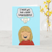 女の子の紙カードを育つ無くなった歯の歯 カード (黄色い花)