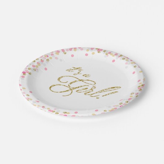 女の子の紙プレートベビーシャワーピンク金ゴールド ペーパープレート (アングル)