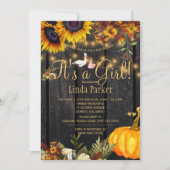 女の子の素朴な秋ひまわり赤ちゃんシャワー 招待状 (正面)
