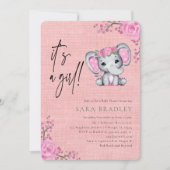 女の子の素朴バーラップ象の花の赤ちゃんシャワー 招待状 (正面)