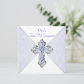 女の子の紫のレースの初めての聖体拝領 招待状 (スタンド正面)