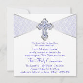 女の子の紫のレースの初めての聖体拝領 招待状 (裏面)