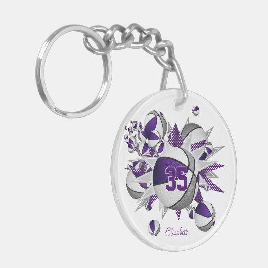 女の子の紫の灰色のバスケットの星 キーホルダー (正面左)