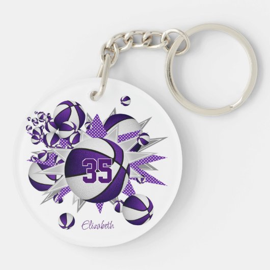 女の子の紫の白いバスケットボールの星 キーホルダー (裏面)