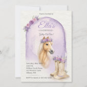 女の子の紫の花の馬の誕生日招待状 招待状 (正面)